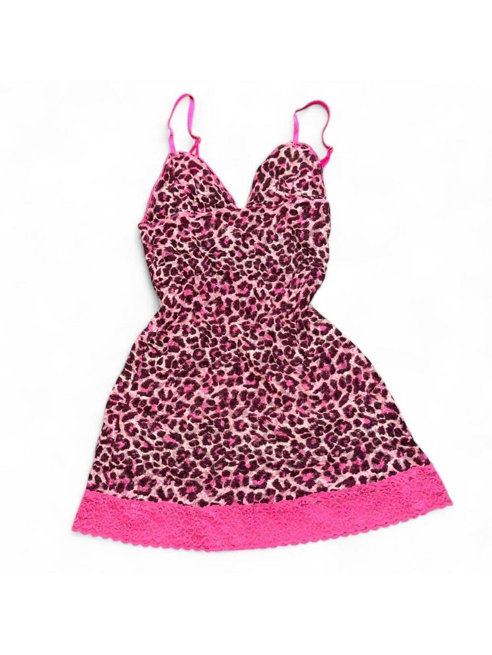 Vintage Victoria’s Secret Pink Leopard Lace Slip Dress Size S